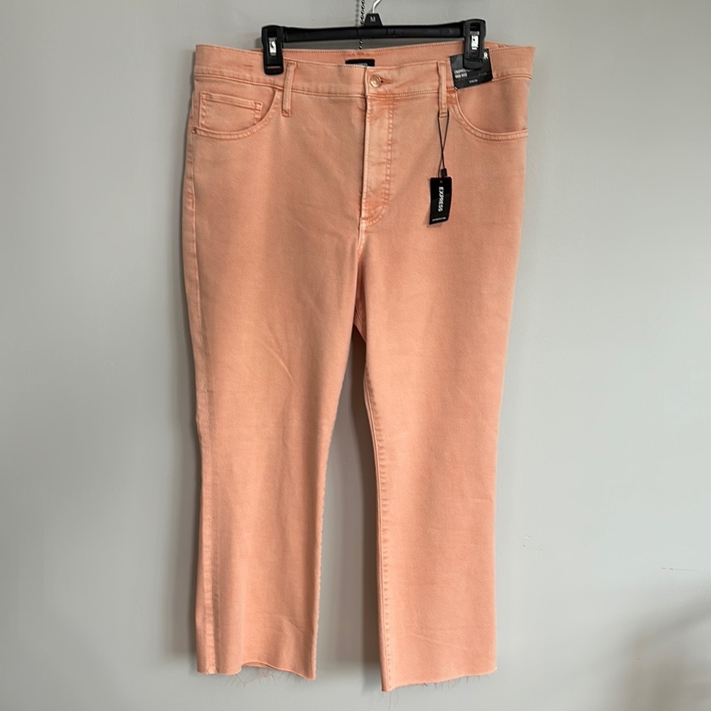 Express Cropped Flare High Rise Stretch Orange Jeans